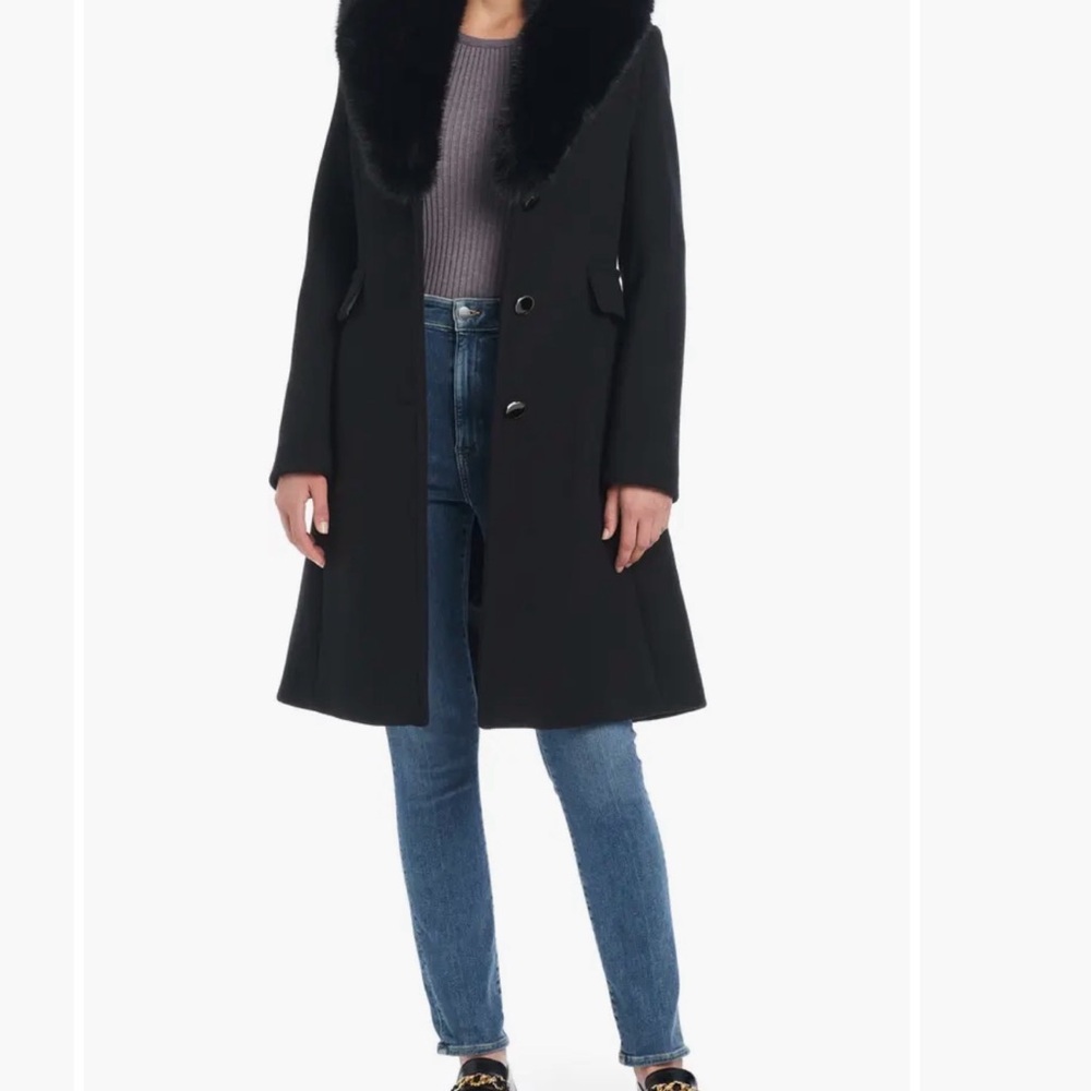 Kate Spade New York Wool blend coat with removable faux fur collar